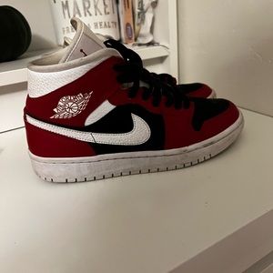 Air Jordans, red, white, and black